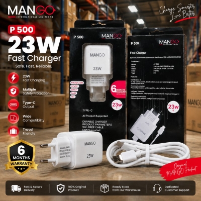 Picture of 23W Fast Charging Adapter with Type-C Cable, QC 3.0 Support & 6 Months Warranty - MANGO P500 - White