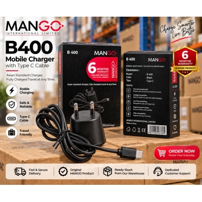 Picture of 2W Mobile Charger with Type C Cable | USB Charging Adapter with 6 Months Warranty - MANGO B400 - Black
