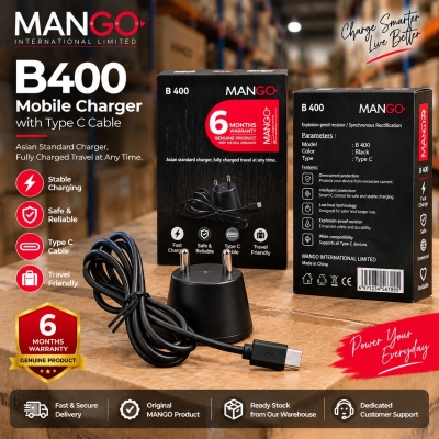 Picture of 2W Mobile Charger with Type C Cable | USB Charging Adapter with 6 Months Warranty - MANGO B400 - Black