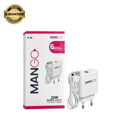 Picture of 33W Super VOOC Fast Charger with Type-C Cable with 6 Months Warranty | MANGO P40 - White