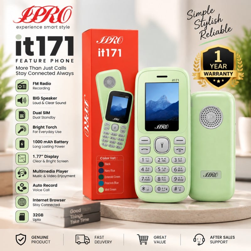 Picture of IPRO it171 Dual SIM Feature Phone | 1.77" Display, 1000mAh Battery, Bluetooth, FM Radio Recording | 1 Year Warranty