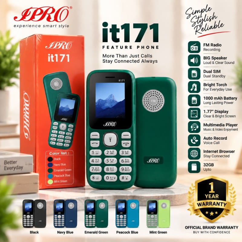 Picture of IPRO it171 Dual SIM Feature Phone | 1.77" Display, 1000mAh Battery, Bluetooth, FM Radio Recording | 1 Year Warranty