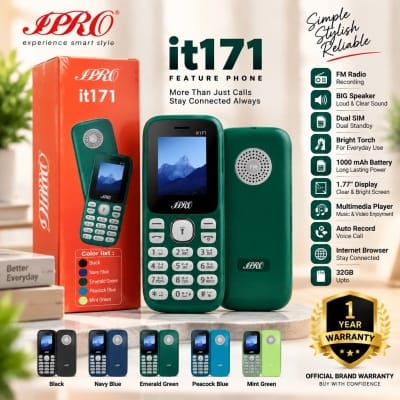 Picture of IPRO it171 Dual SIM Feature Phone | 1.77" Display, 1000mAh Battery, Bluetooth, FM Radio Recording | 1 Year Warranty