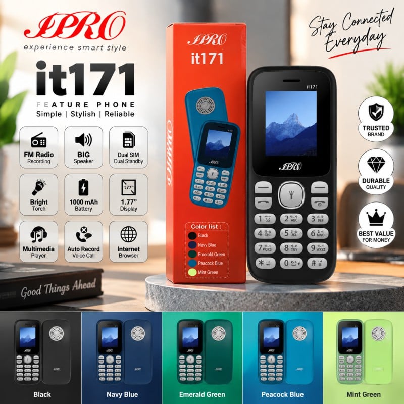 Picture of IPRO it171 Dual SIM Feature Phone | 1.77" Display, 1000mAh Battery, Bluetooth, FM Radio Recording | 1 Year Warranty