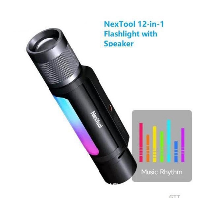 Picture of NexTool 12 In 1 1900lm Flashlight With Speaker Pickup Rhythm Light 4 Colors Rechargeable Flashlight For Outdoor Camping - Black