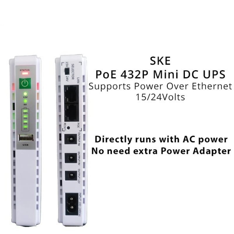 Picture of SKE POE 432P Mini DC UPS 25Watt 5v 9v 12v & PoE support 15/24v (10400MAH UPDATE VERSION - White