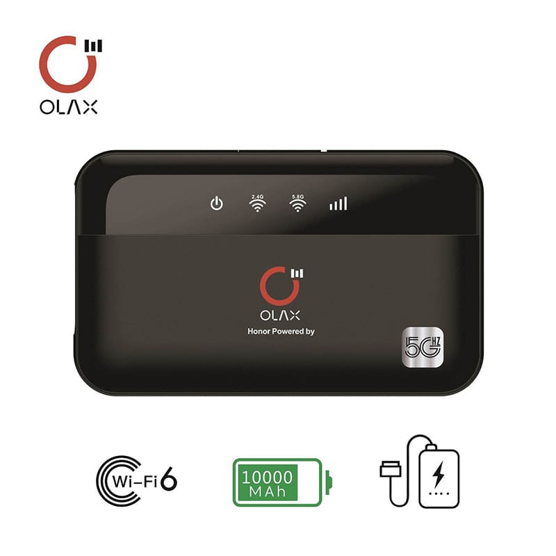 Picture of OLAX M100 Power Bank WiFi Router – 10,000mAh Portable Charger & WiFi 6 4G Router (Dual-Band, SIM Support) - Black