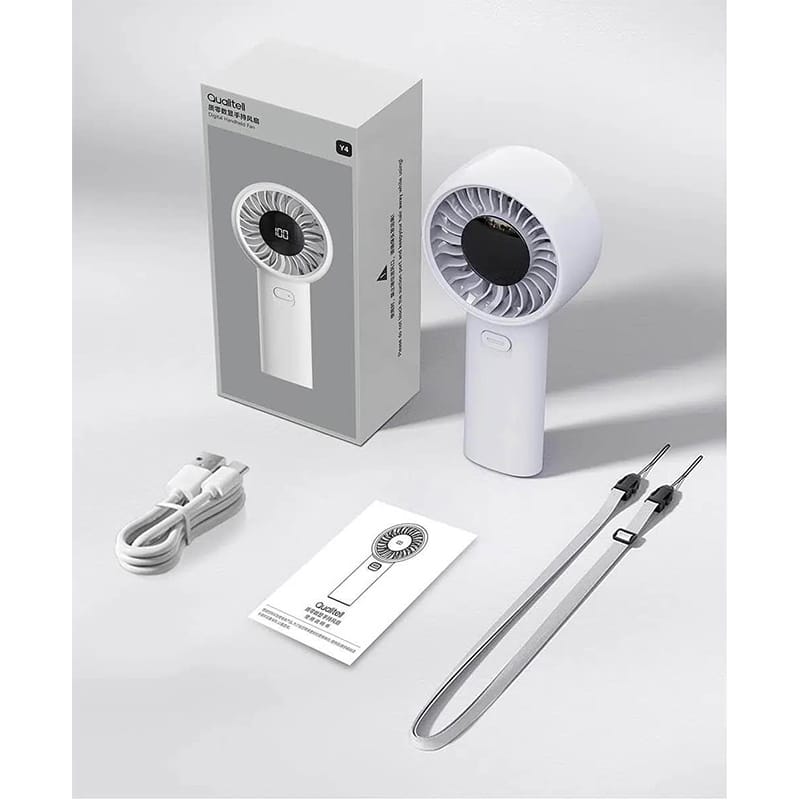 Picture of Qualitell Y4 Handheld Mini Fan: Digital Display 3600mAh Cooling - White