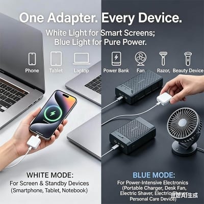 Picture of Smart Auto Stop Full Charging Adapter Overcharge Protection – AI Powered Auto Eject USB-C for Smartphone,Laptop Tablet - White