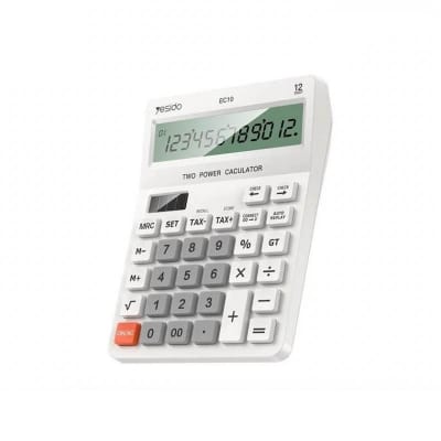 Picture of Yesido EC10 Dual Power Desk Calculator – Solar & Battery Powered LCD Display - White