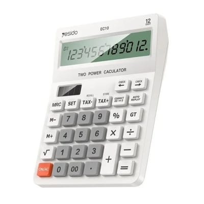 Picture of Yesido EC10 Dual Power Desk Calculator – Solar & Battery Powered LCD Display - White