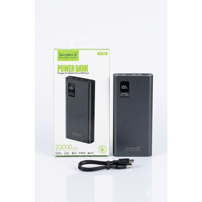 Picture of Surpass P100 20000mAh PD 22.5W Fast Charging Power Bank - Black