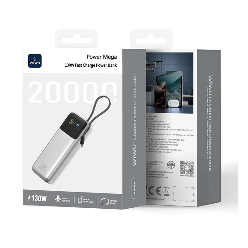 Picture of WiWU PM301 Power Mega 130W Fast Charge 20000mAh Power Bank - Black