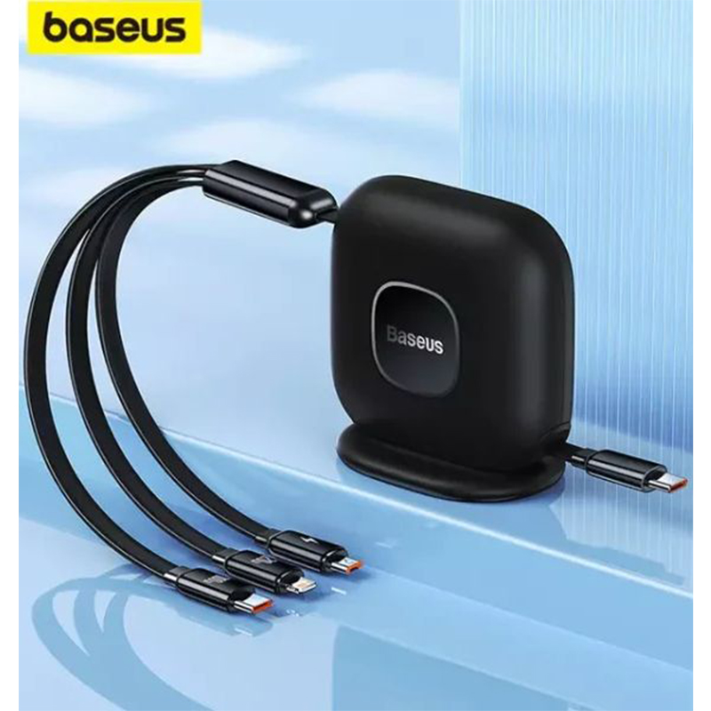 Picture of Baseus Traction Series Retractable 3-in-1 Fast Charging Cable Desktop Organizer Type-C to M+L+C 100W - Black