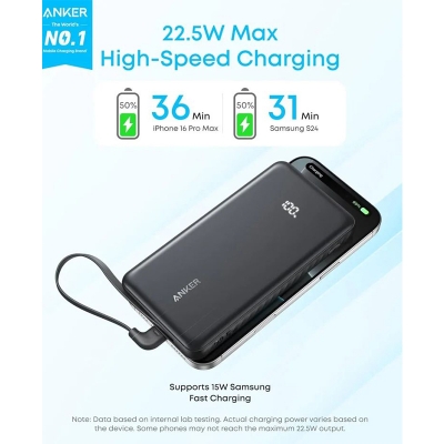 Picture of Anker Zolo 10000mAh 22.5W Power Bank with Built-in Type-C Cable - Black