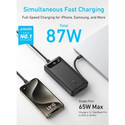 Picture of Anker A1383 87W 20000mAh Power Bank Built In Cable - Black