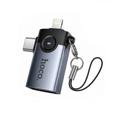 Picture of Hoco UA46D 2-in-1 OTG Adapter Lightning & Type-C to USB Converter - Black