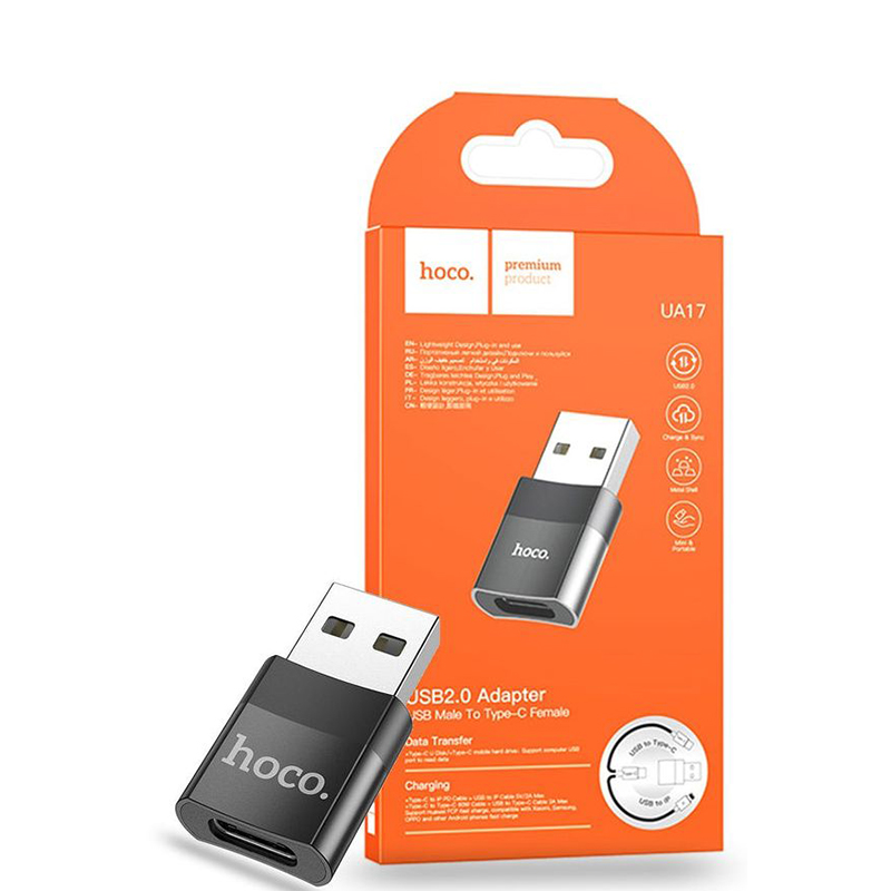 Picture of Hoco USB Male to USB-C Female OTG Adapter UA17 - Black