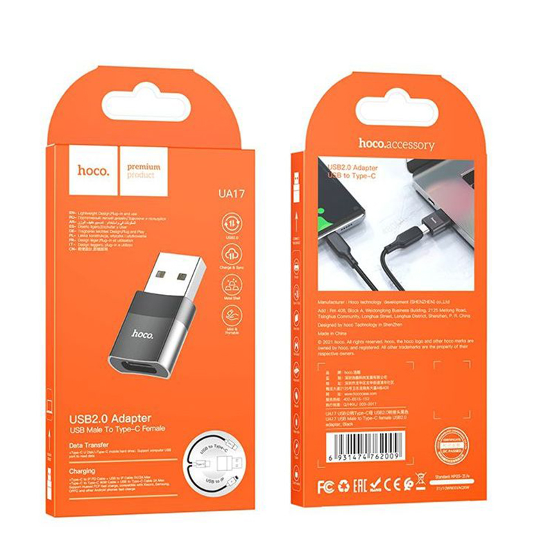 Picture of Hoco USB Male to USB-C Female OTG Adapter UA17 - Black