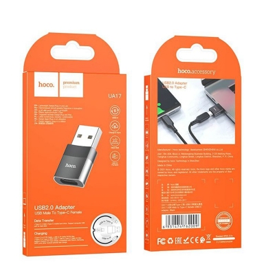 Picture of Hoco USB Male to USB-C Female OTG Adapter UA17 - Black