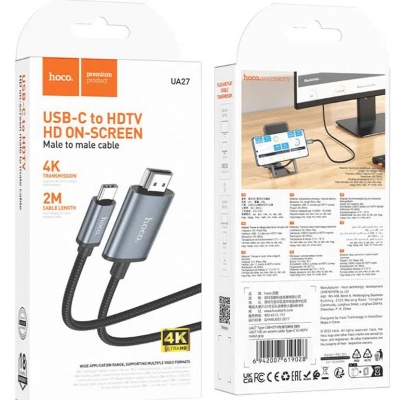 Picture of Hoco Ua27 Usb-c to Hdtv Hd on-screen Male to Male Cable - Black