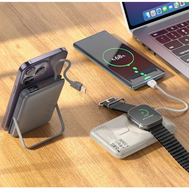 Picture of Hoco Q43 Clever 10000mAh Wireless Power Bank – MagSafe, Apple Watch Charger & Phone Holder - Black