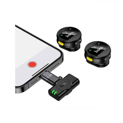Picture of HOCO L22 Dual Wireless Magnetic & Lapel Clip Microphone – Smart Sound, Effortless Recording - Black