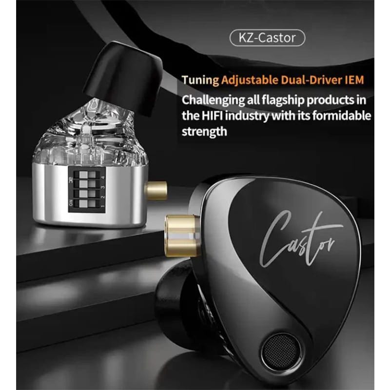 Picture of KZ Castor Tuning Adjustable Dual Driver IEM Earphones - Black