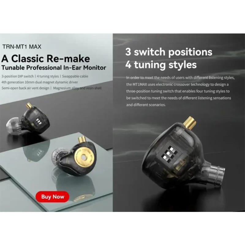 Picture of TRN MT1 MAX 10mm Dual Magnet Dynamic Driver IEM Type C Version - Black