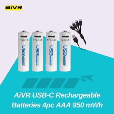 Picture of AiVR USB-C Rechargeable Batteries 4pc AAA 950 mWh - White