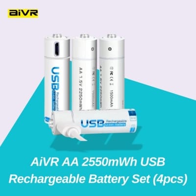 Picture of AiVR AA 2550mWh USB Rechargeable Battery Set (4pcs) - White