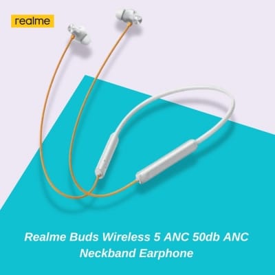 Picture of Realme Buds Wireless 5 ANC 50db ANC Neckband Earphone - White