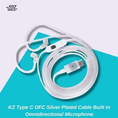 Picture of KZ Type C OFC Silver Plated Cable Built in Omnidirectional Microphone - White