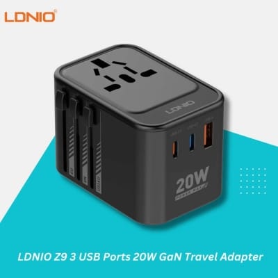 Picture of LDNIO Z9 20W GaN Travel Adapter Fire-resistant material- Time Square - Size-One Size, Black