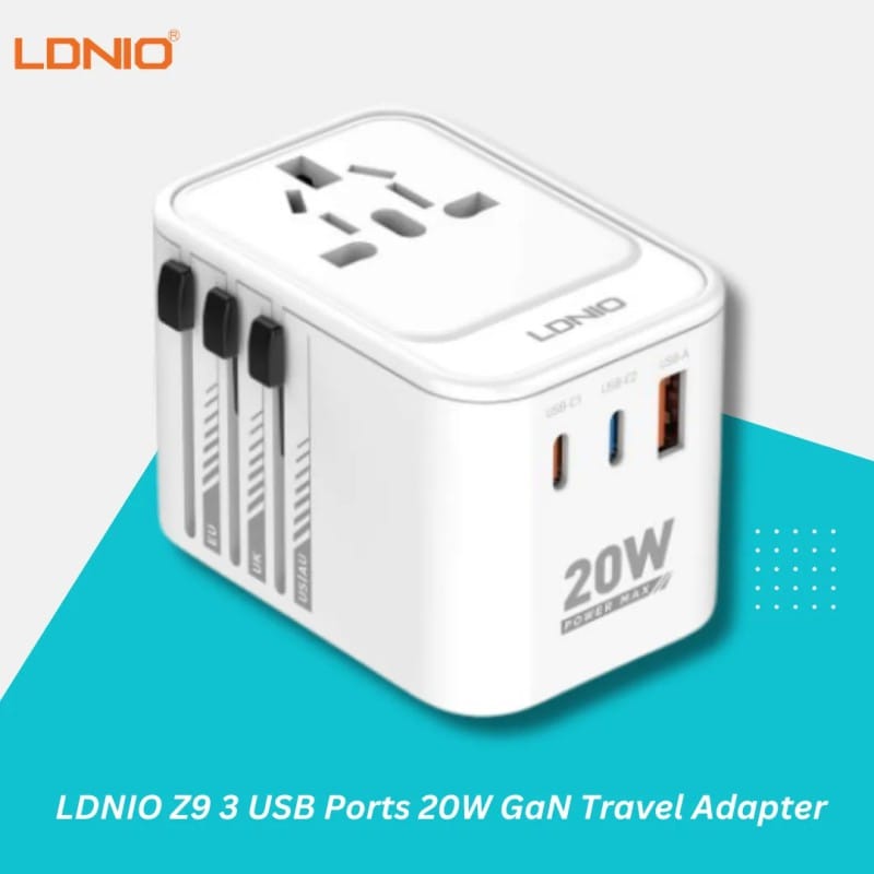 Picture of LDNIO Z9 20W GaN Travel Adapter Fire-resistant material- Time Square - Size-One Size, Black