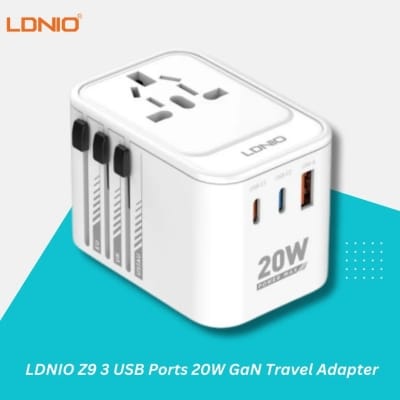 Picture of LDNIO Z9 20W GaN Travel Adapter Fire-resistant material- Time Square - Size-One Size, Black