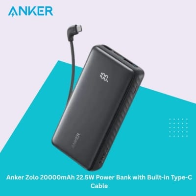 Picture of Anker Zolo 20000mAh 22.5W Power Bank with Built-in Type-C Cable - Black