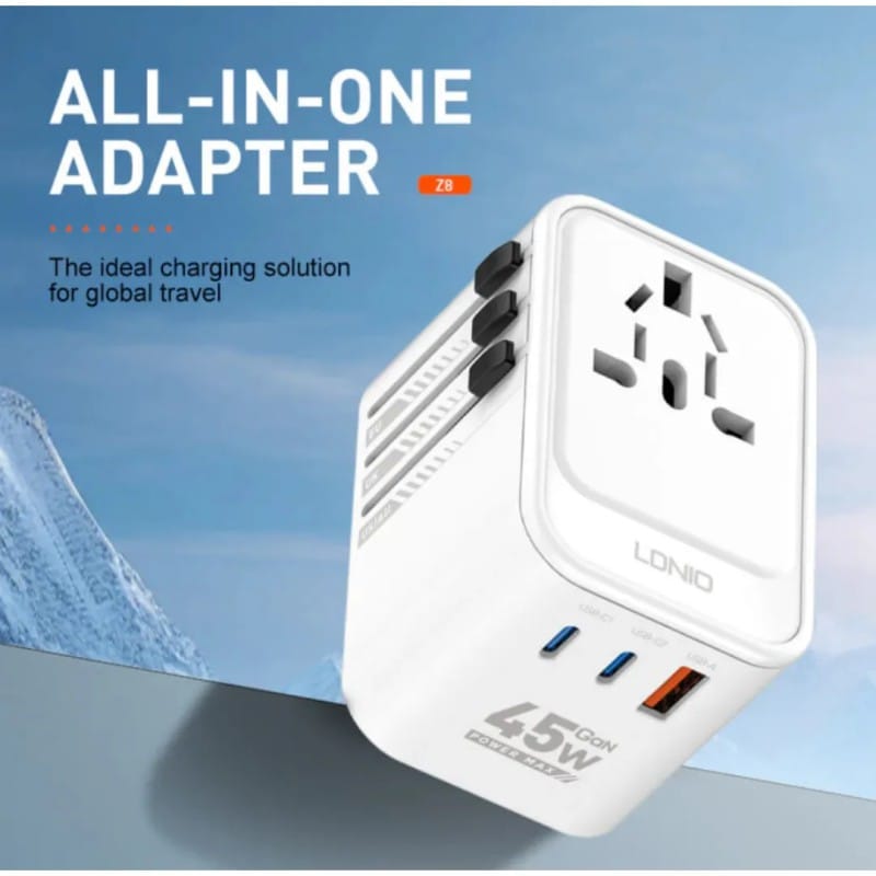 Picture of Ldnio Z8 45W GaN Universal Travel Adapter- Time Square - Size-One Size, White
