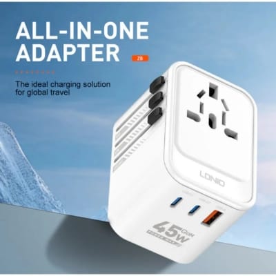 Picture of Ldnio Z8 45W GaN Universal Travel Adapter- Time Square - Size-One Size, White