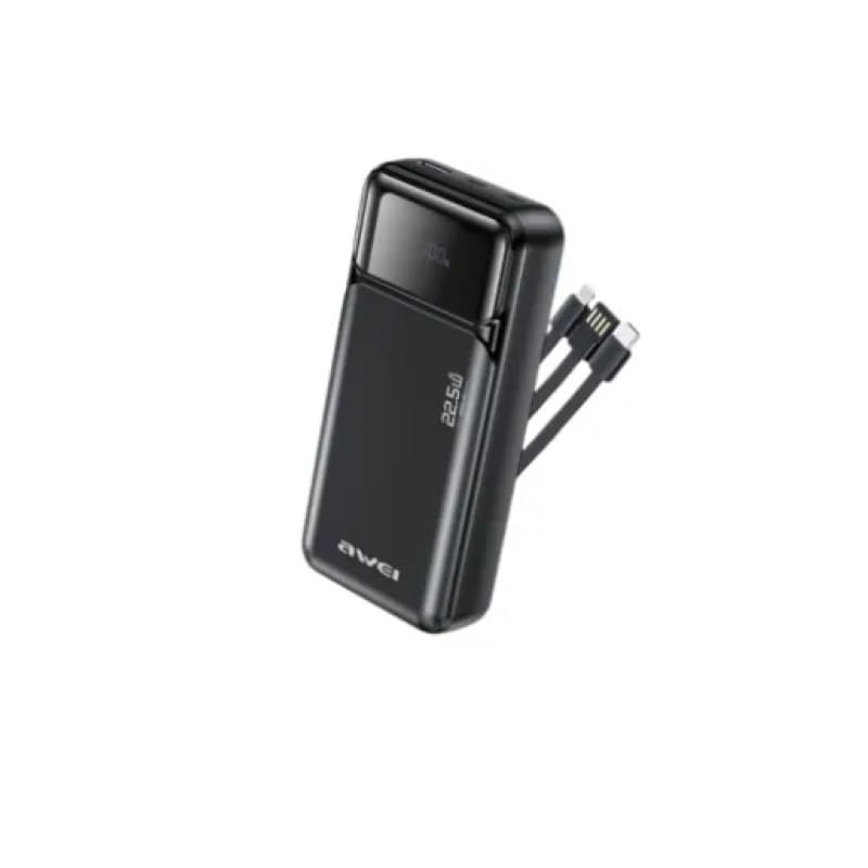 Picture of Awei PA‑93 20000mAh 22.5W Fast Charging Power Bank with Built‑in Dual Cables - Black