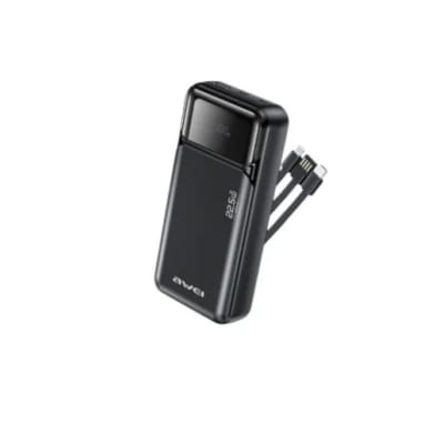 Picture of Awei PA‑93 20000mAh 22.5W Fast Charging Power Bank with Built‑in Dual Cables - Black
