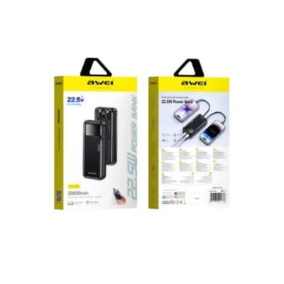 Picture of Awei PA‑93 20000mAh 22.5W Fast Charging Power Bank with Built‑in Dual Cables - Black