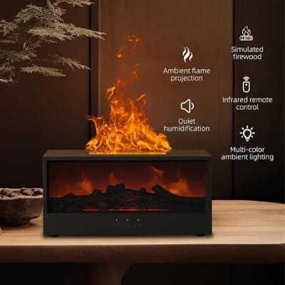 Picture of Fireplace Humidifier - 150ml Mini Fireplace Diffuser, Fireplace Oil Diffuser for Home Office, 7 Colors Light Flame Aroma Diffuser with Remote Control, Auto Off & Timer (Black) - Black