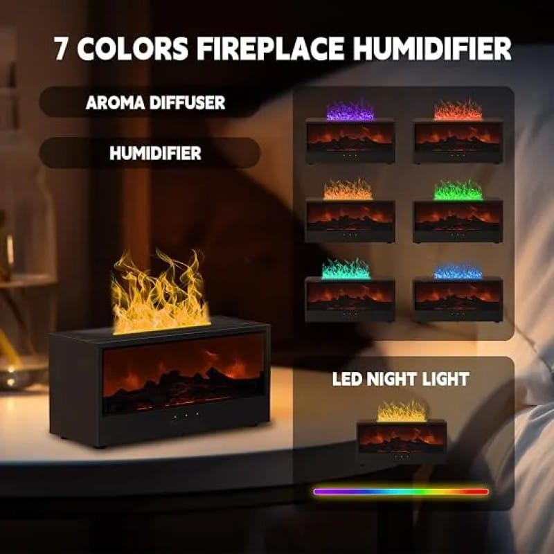 Picture of Fireplace Humidifier - 150ml Mini Fireplace Diffuser, Fireplace Oil Diffuser for Home Office, 7 Colors Light Flame Aroma Diffuser with Remote Control, Auto Off & Timer (Black) - Black