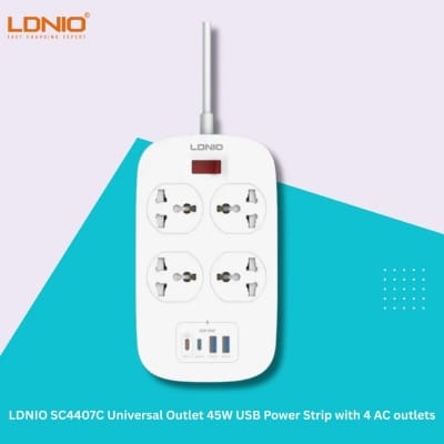 Picture of LDNIO SC4407C Universal Outlet 45W USB Power Strip with 4 AC outlets - White