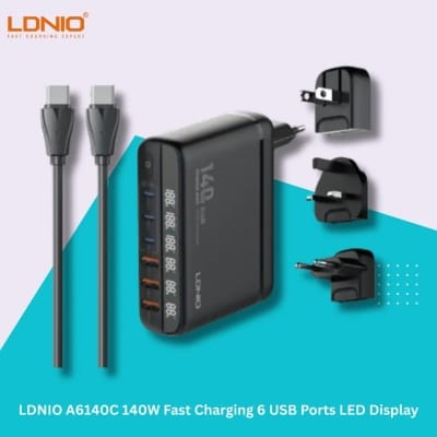 Picture of LDNIO A6140C 140W Fast Charging 6 USB Ports LED Display - Black