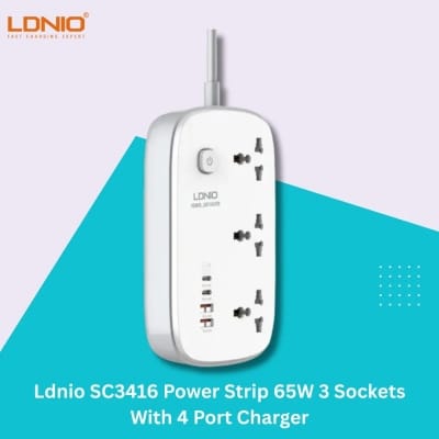 Picture of Ldnio SC3416 Power Strip 65W 3 Sockets With 4 Port Charger - White