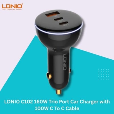 Picture of LDNIO C102 160W Trio Port Car Charger with 100W C To C Cable - Black