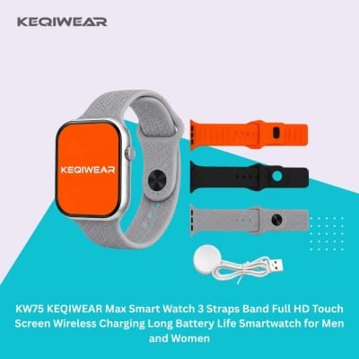 Picture of KW75 KEQIWEAR Max Smart Watch 3 Straps Band Full HD Touch Screen Wireless Charging Long Battery Life Smartwatch for Men and Women - Black