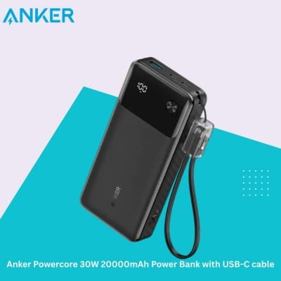 Picture of Anker Powercore 30W 20000mAh Power Bank with USB-C cable - Black